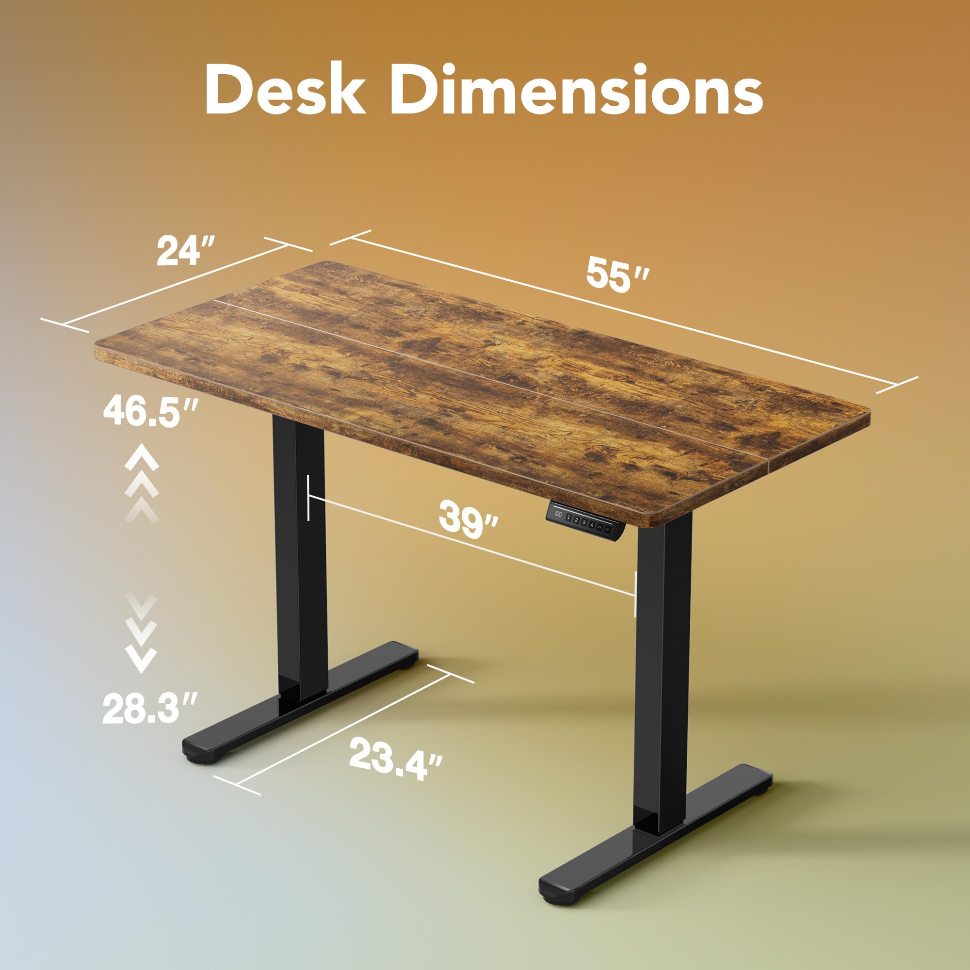 HUANUO Electric Standing Desk 55 x 24 Inch Height Adjustable Computer Desk with Storage Bag 4 Height Memory — view 2