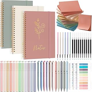 58PCS Aesthetic School Supplies, Cute College Ruled A5 Spiral Notebook Stationary Set Back to School Supplies Bible Study Kit Office College Essentials with Pastel Highlighters for Women Student Girls