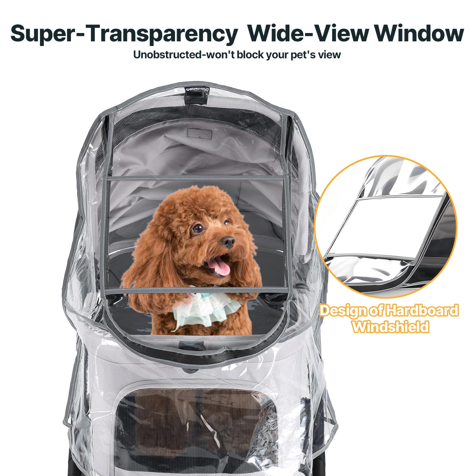 Beberoad Unisize - Parapioggia per passeggino per animali domestici, pieghevole, trasparente, protezione per neve, vento e pioggia, adatto per X2/X3/T5/T6/X5 e vari modelli di passeggini