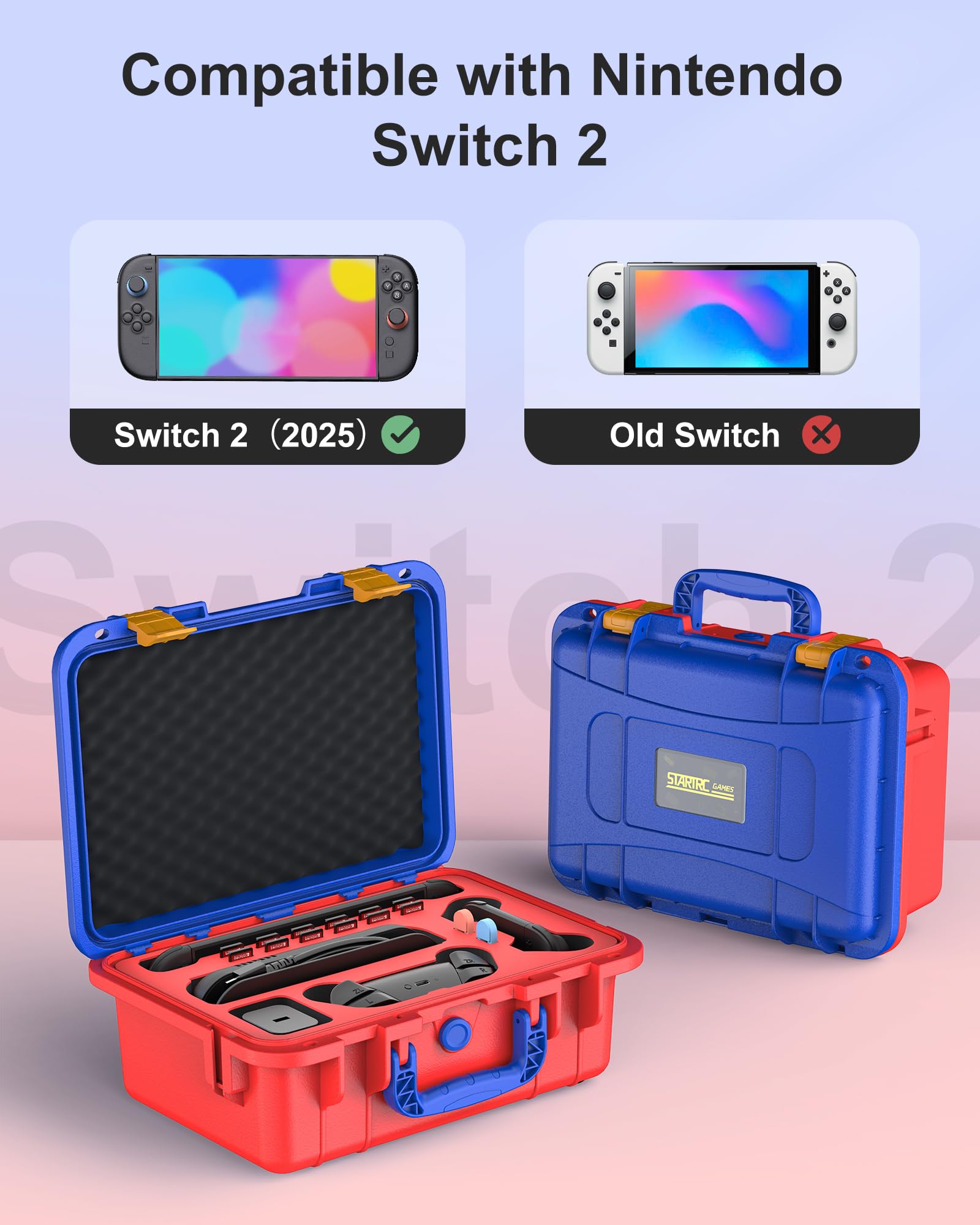 STARTRC GAMES Hard Carrying Case for Nintendo Switch 2, Professional Deluxe IP67 Waterproof, Soft Lining Hard Travel Case for Nintendo Switch 2 Console Pro Controller & Accessories (Red & Blue) - Nintendo Switch 2 - Very Good - Used Accessory - Image 3