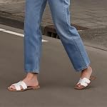 FITORY Women's H-Band Flat Slide Sandals, Square Open Toe | Summer Ladies Comfort Cushioned Slip On, Elegant Leather Shoes for Beach Casual Dressy Vacation