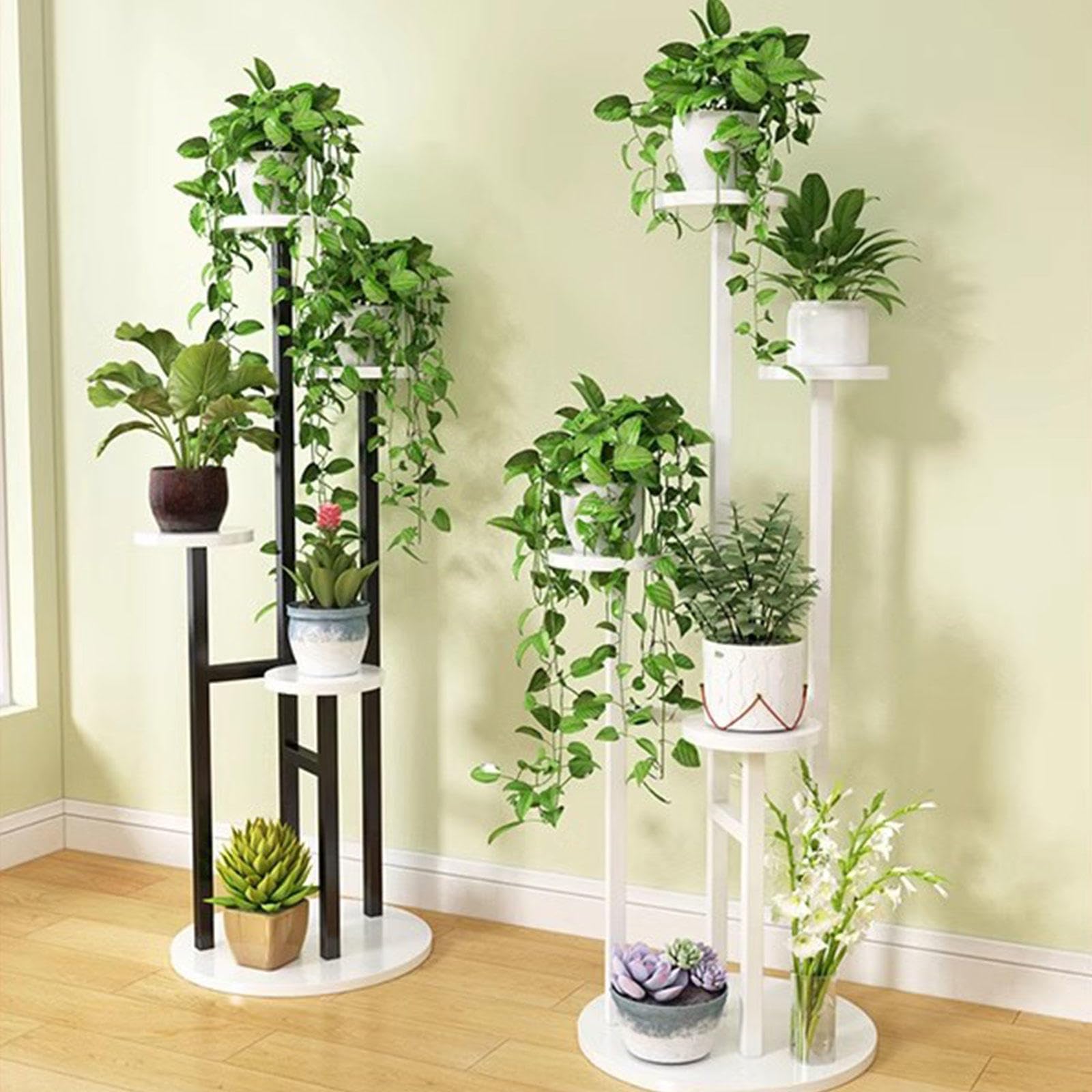 Supporto per Piante su Scala per Interni, Scaffale per Piante in Metallo a 5 Livelli per più Piante, Espositore per Vasi da Fiori, Scaffale per Esterni, Patio, Giardino,White-47.2" H