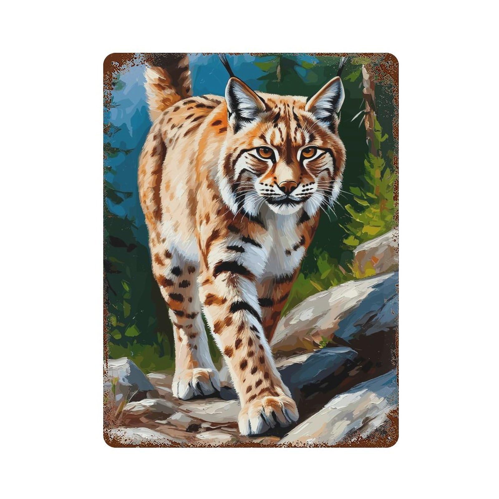 Lynx Portrait in Forest Decorative Tin Sign 15.7"x11.8", Retro Wall Decor for Basement, Hobby Room And Garage Decor