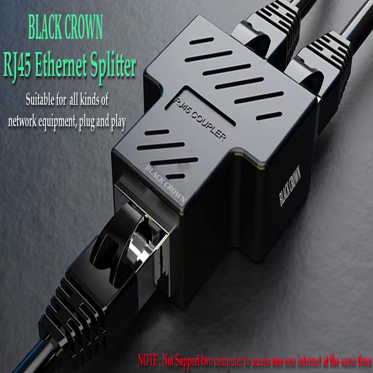Black Crown RJ45 Ethernet Splitter (Pack of 2) -3 Black Crown RJ45 Ethernet Splitter (Pack of 2) -3