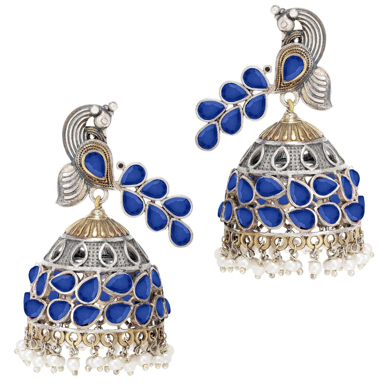 Peora Oxidised Silver Plated Blue Crystal Jhumki With Peacock Stud Earrings Set for Women (B09PHCT31T) Amazon Price History, Amazon Price Tracker