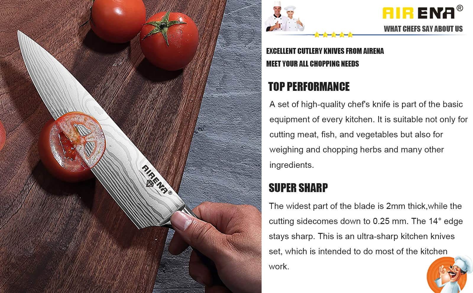 Juego de 3 cuchillos de chef profesionales | Cuchillo de chef de 8 pulgadas | SANTOKU japonés de 7 pulgadas | Cuchillo de pelar de 5 pulgadas y protector de dedos | Acero inoxidable de alto carbono |