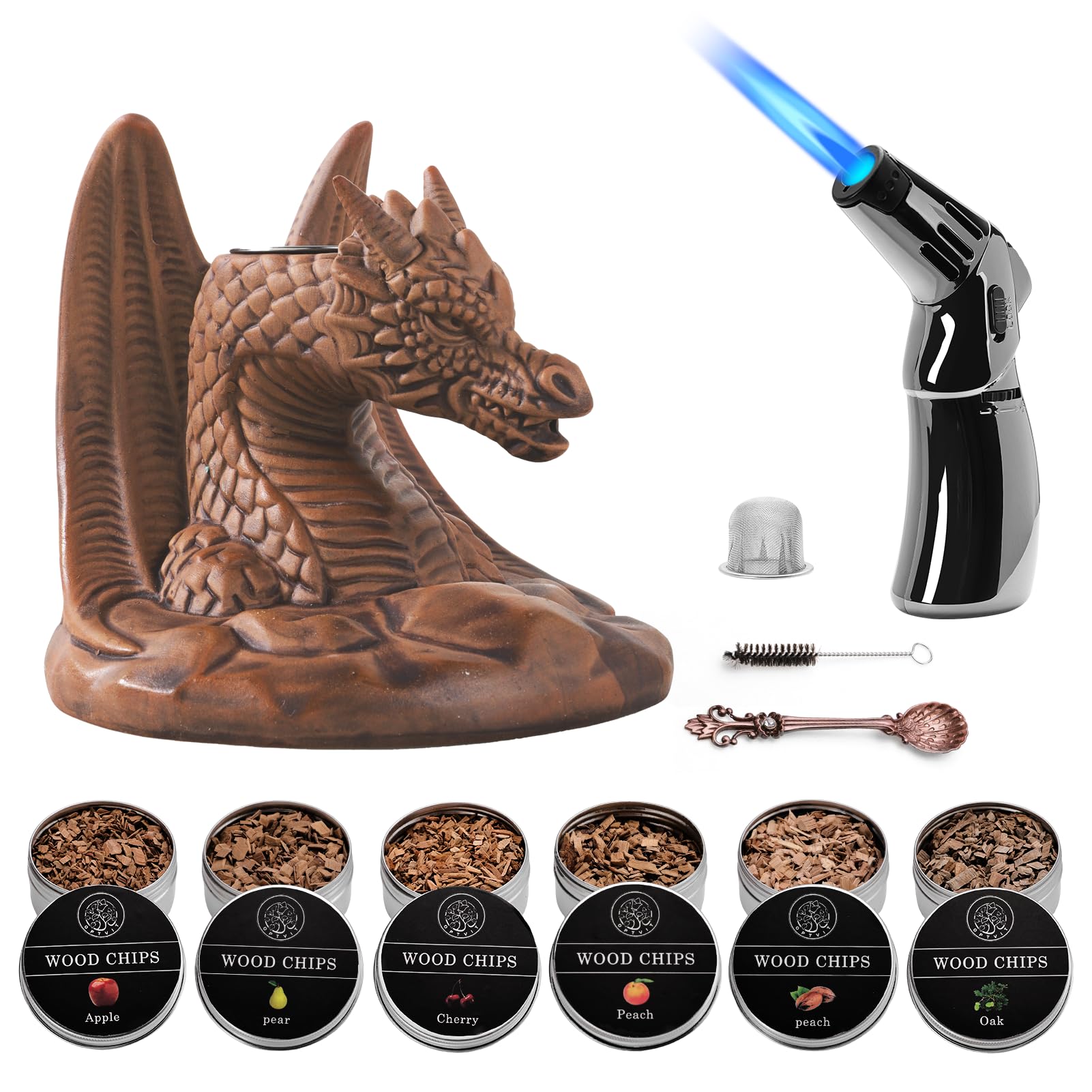 Cocktail Smoker Kit with Torch/Exquisite Dragon Whiskey Smoker Kit for Home Bar/Enhance The Flavors of Bourbon, Cocktails and Whiskey/Gift for Whiskey Lovers and Cocktail Enthusiasts (No Butane)