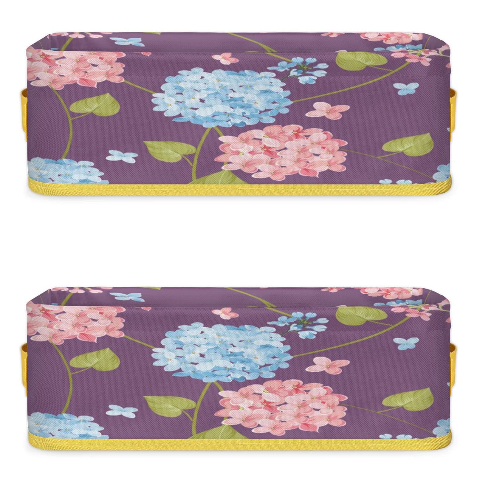 Hydrangea Flowers Pattern Bathroom Storage Basket Waterproof Foldable Storage Bins with Handles Decorative Toilet Paper Storage Basket for Organizing for House Bathroom Toiletries Set of 2