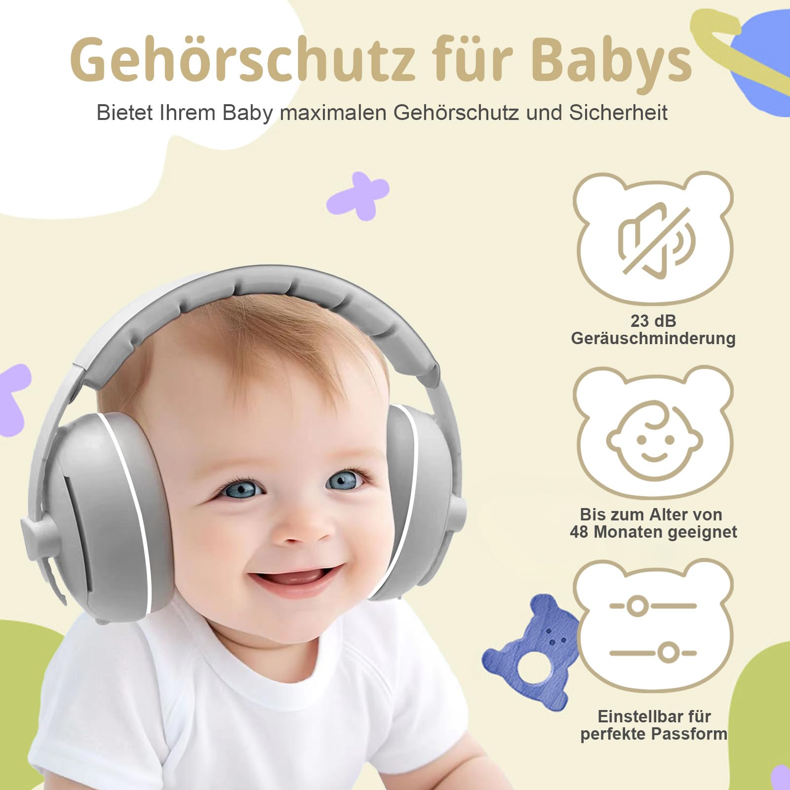 Robofun 2-in-1 Gehörschutz Baby Kopfhörer, Neugeboren Ohrenschützer mit Geräuschunterdrückung & Verstellbares Kopfband, Baby Kopfhörer Lärmschutz für Babys bis 48 Monate