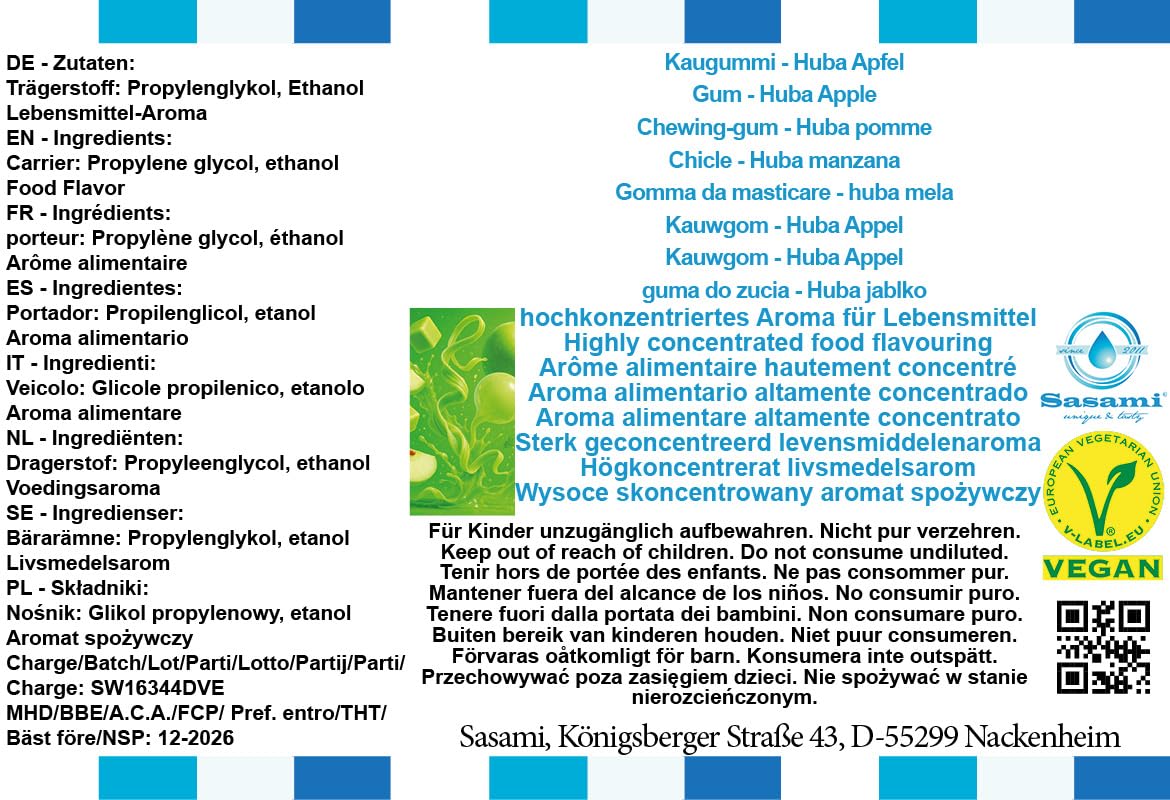 Kaugummi - Huba Apfel Aroma Konzentrat - Vegan - Sasami - 100ml