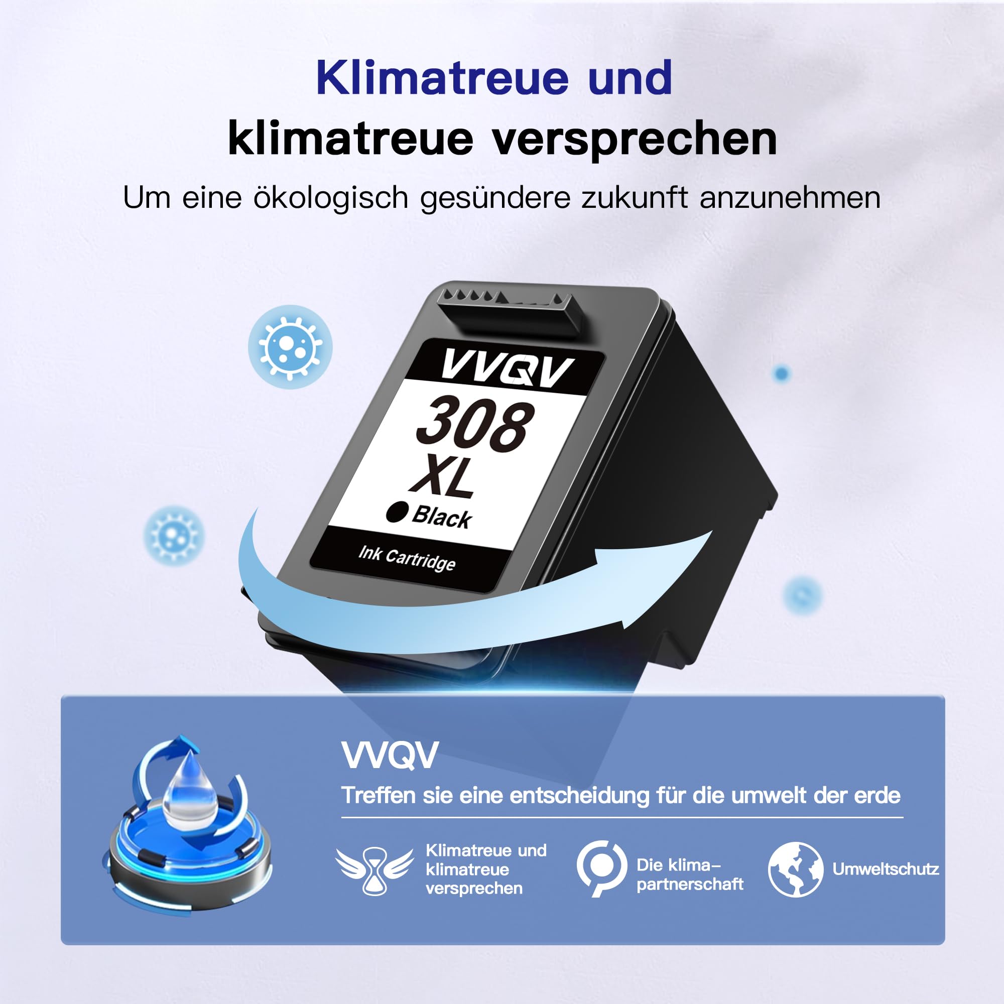 VVQV 308 Schwarz Tintenpatronen XL 308e Kompatibel für HP 308 Druckerpatronen,308XL Schwarz Ersatz für HP Deskjet 2920 Patronen für Envy 6120e 6132e 6520e 6155e 6532e Deskjet 4320 4310(2 Schwarz)