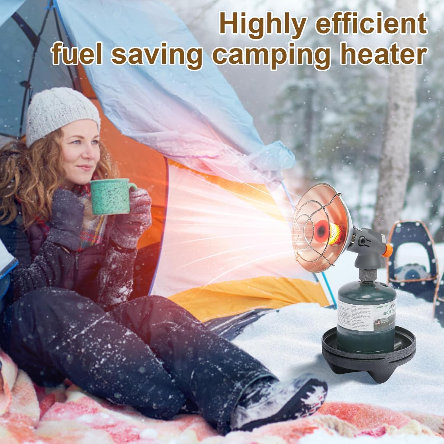 Uniflasy Tent Heater for Camping, 4,300 BTU 2 In 1 Propane and Butane Heater for Camping, Patio, Hiking, Fishing, Fast Heating, Gas Saving, Light Weight, Safe Heat for Winter, Ignition Assist