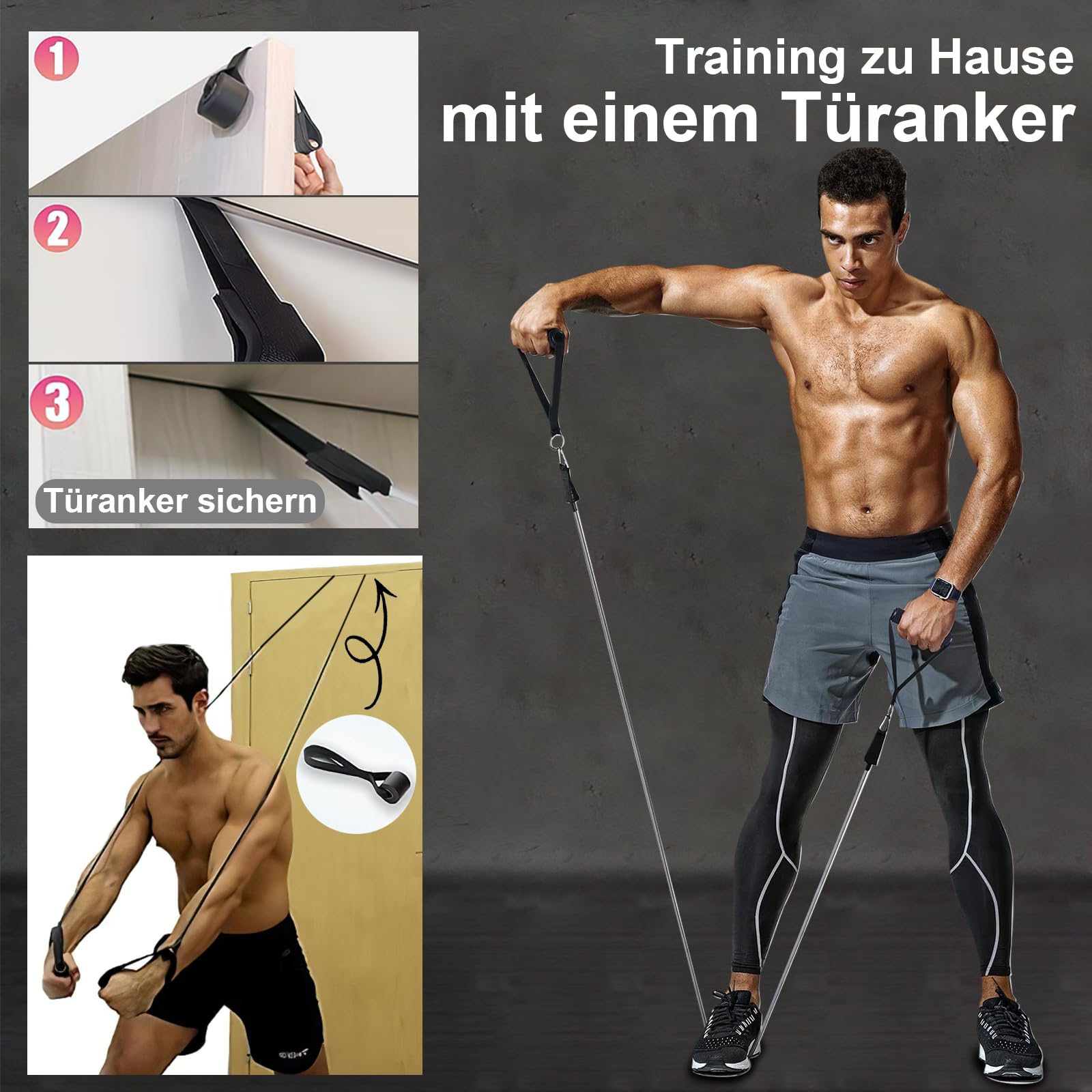 Barra de Pilates, M MOACC Barra Pilates Hecha de Hierro con Bandas de Resistencia de Tubo de Látex Natural(10-50lbs), Gomas Elasticas Musculacion para Gimnasio En Casa