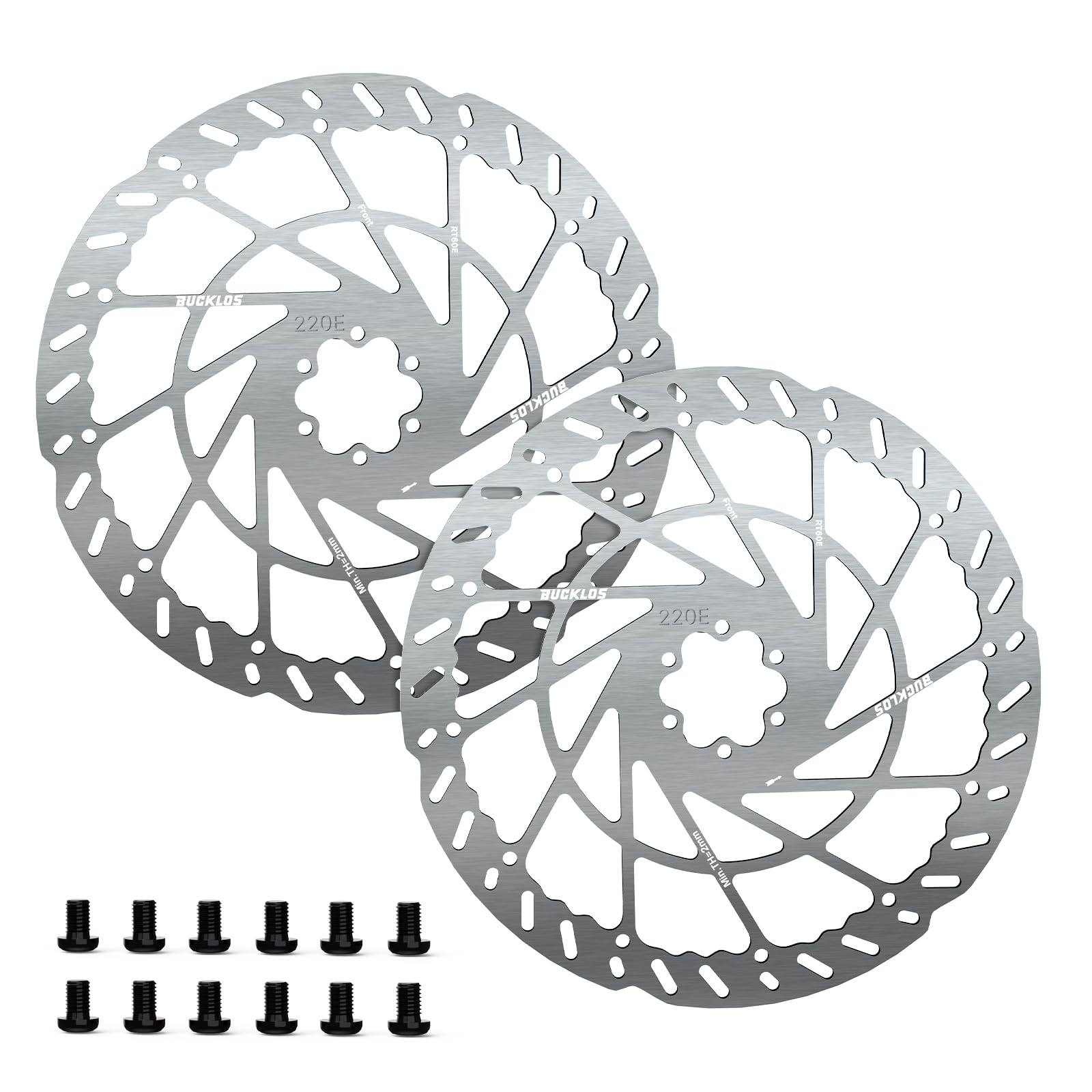 BUCKLOS RT60E 2PC 220mm Front EBike Disc Brake Rotors 2.3mm Thickened