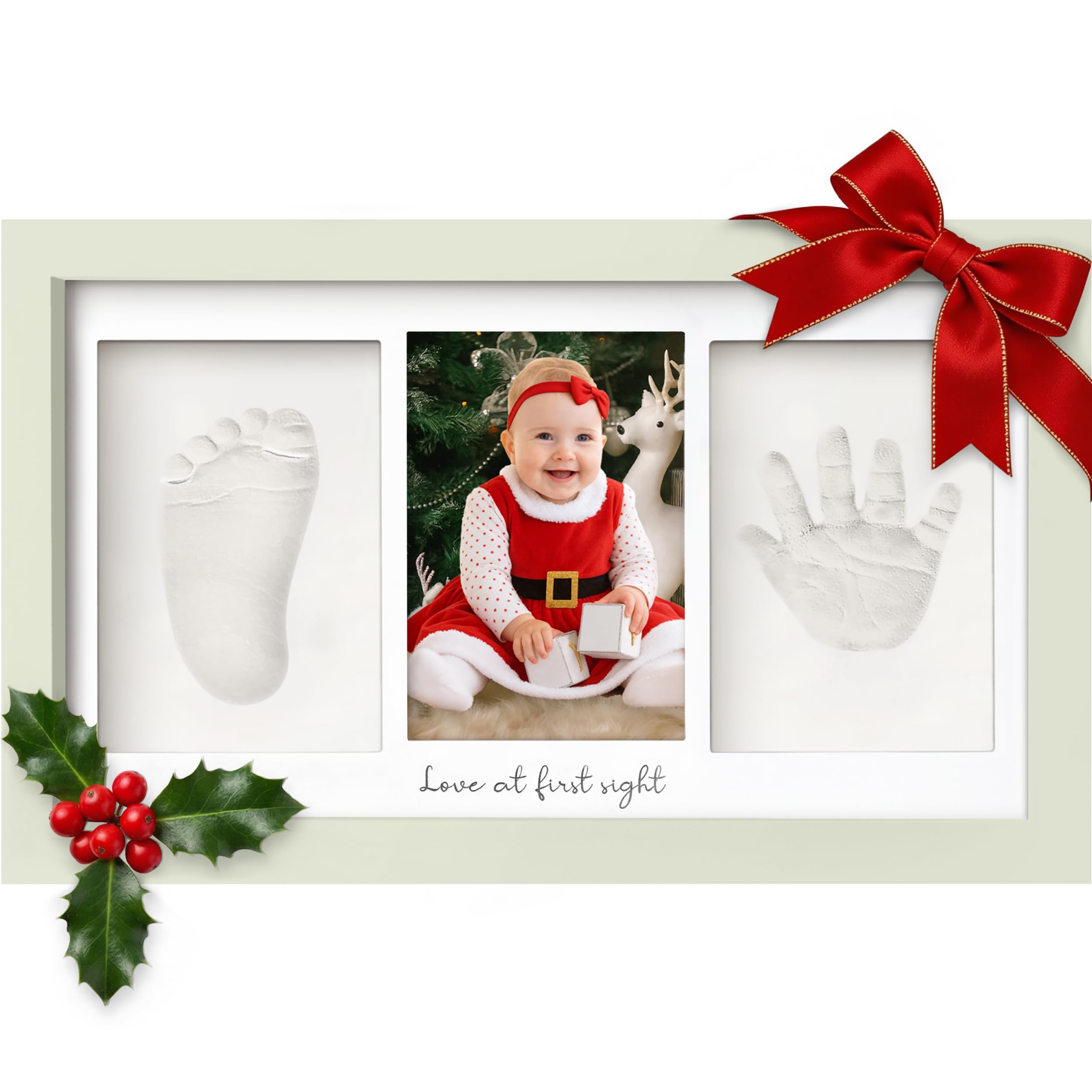 KeaBabies Baby Hand and Footprint Kit - Clay Handprint Keepsake Frame, Newborn Nursery Picture Frame, Personalized New Mom Gifts for Baby First Christmas Shower (Sage)