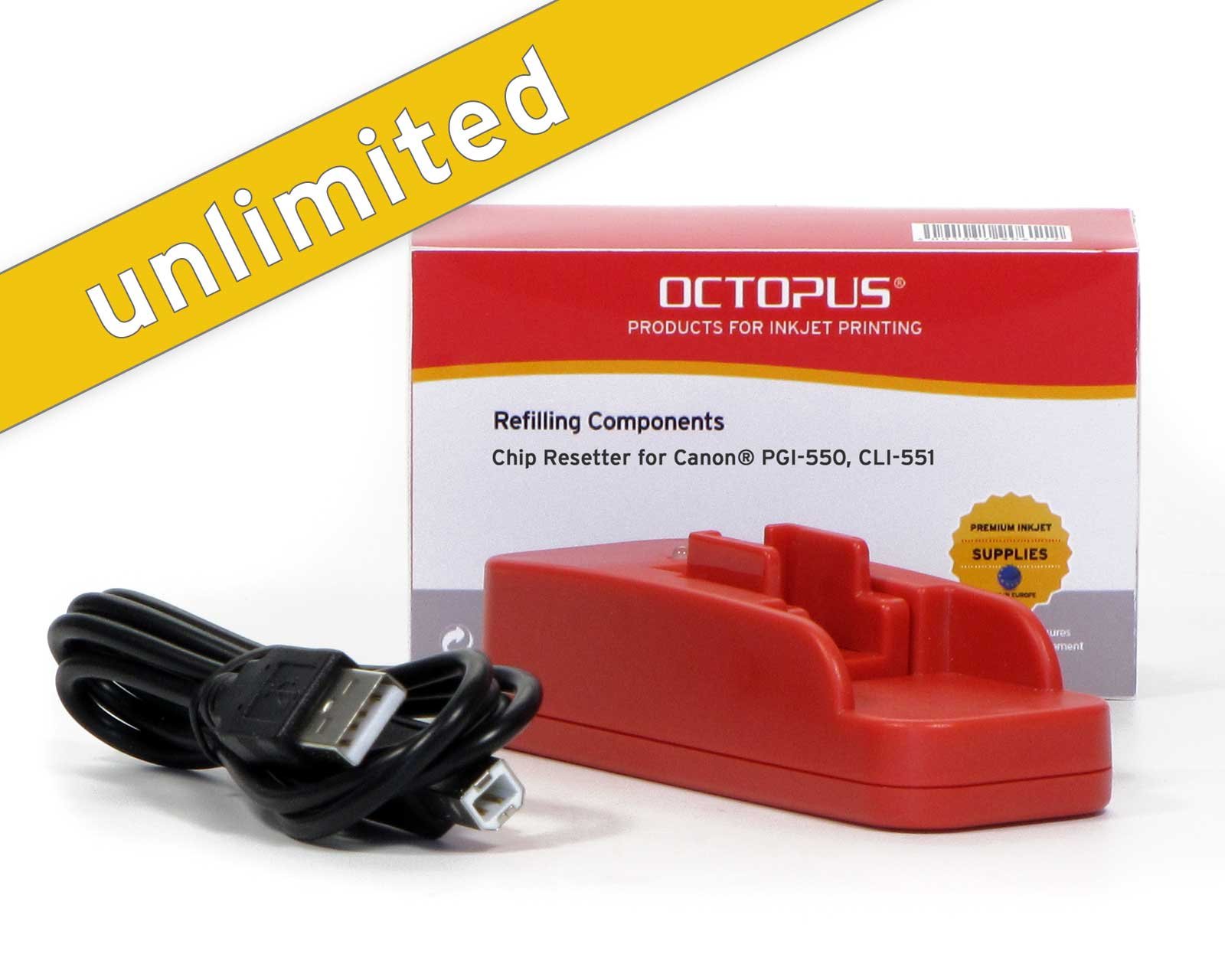 Set di chip resetter per Canon PGI-550, CLI-551 con 6 flaconcini inchiostro di grigio