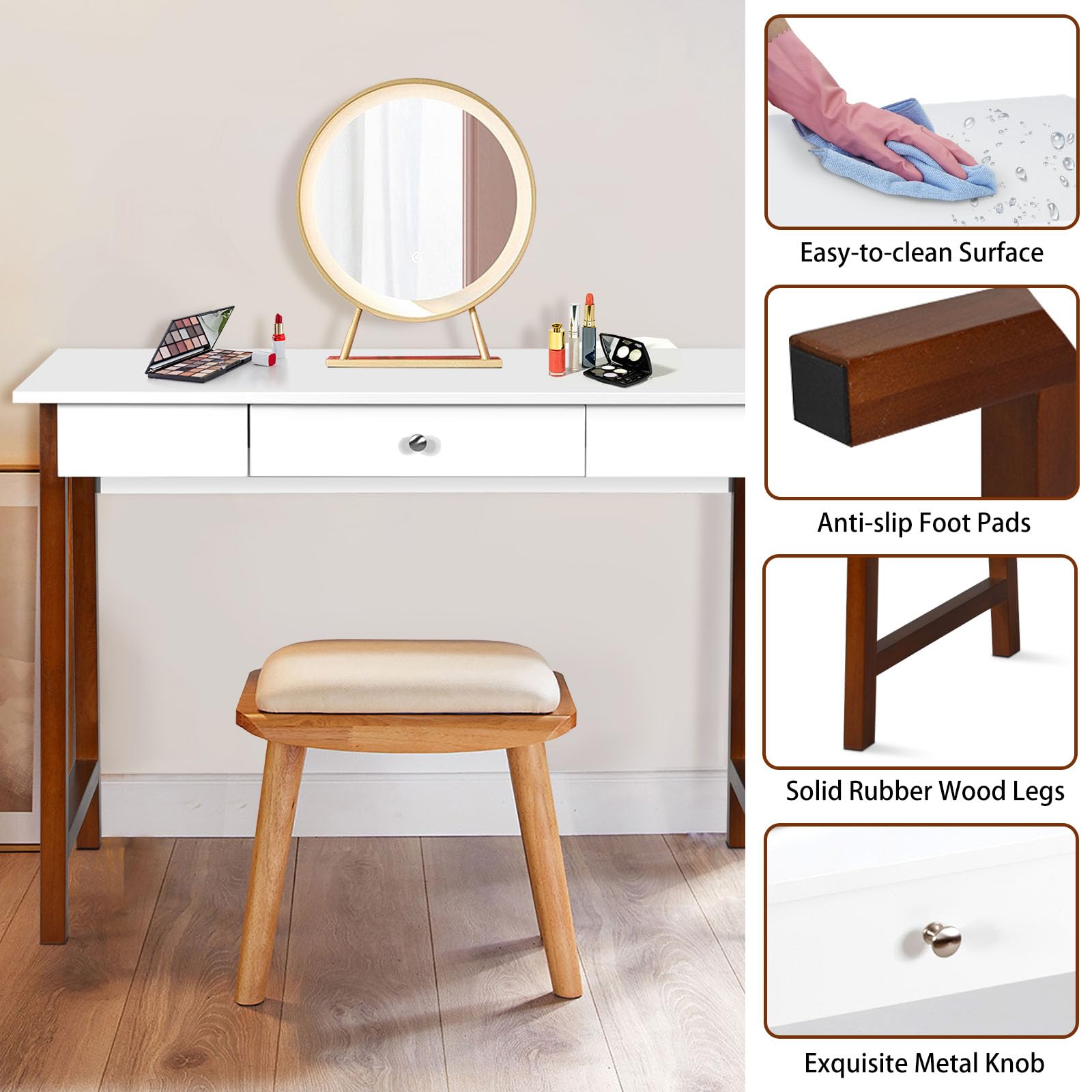 LIFEZEAL Scrivania con 1 Cassetto, Gambe in Legno Massello, Scrivania Ufficio Porta Computer, Salvaspazio, Compatto, Moderno, Scrittoio, Postazione di Lavoro, per Studio, Max 54kg, 106x50x75,5 cm