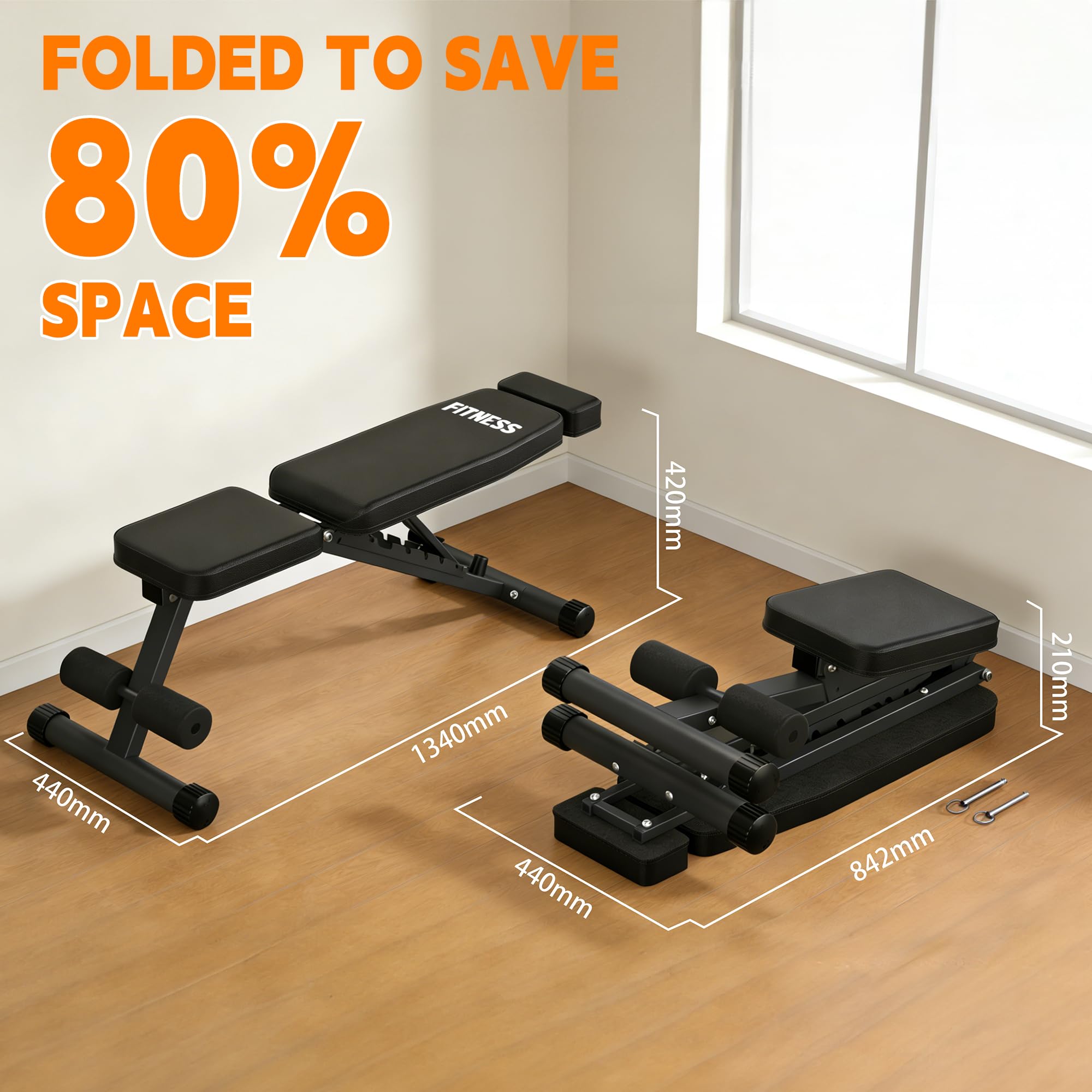 Panca regolabile per allenamento a casa, 10 angoli di regolazione (90°-205°), pieghevole, multifunzione, per allenamento, fitness, 420 mm, design stabile e confortevole