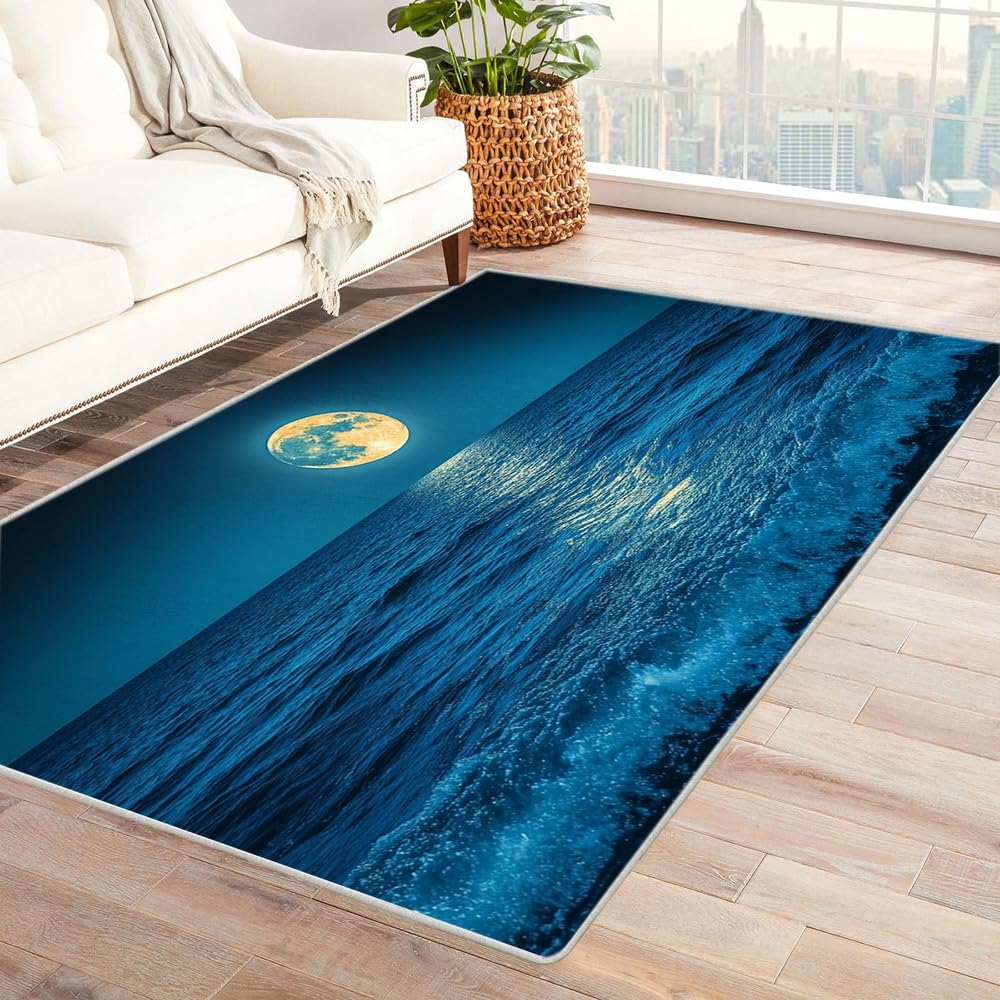 Carpette lune sur la mer marine 3D grand confort pour déco chambre et extérieur