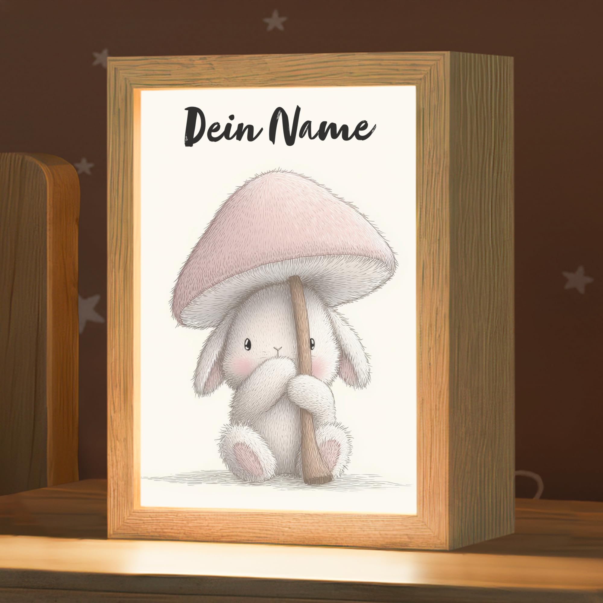 Nachtlicht Kinder Mit Name 15x20 cm Baby Lampe Kinderzimmer Kindernachtlicht Personalisiert Stilllicht Kinderlampe Pilz - Kaninchen - Rosa
