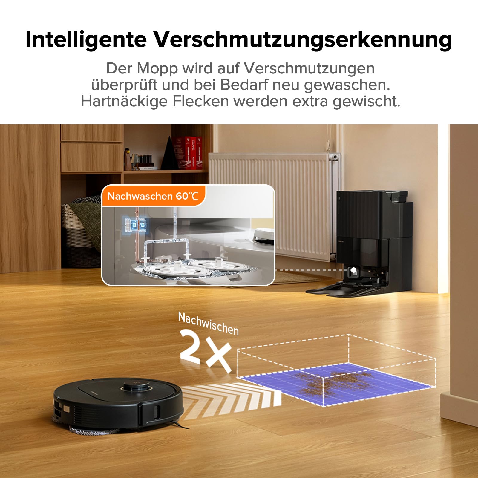 roborock Qrevo Pro Saugroboter mit Wischfunktion&Hebarem Wischmopp, FlexiArm Design Kantenreinigung, 7.000 Pa, 60 °C Heißwasser-Moppwäsche, App-Steuerung (Schwarz) (Generalüberholt)