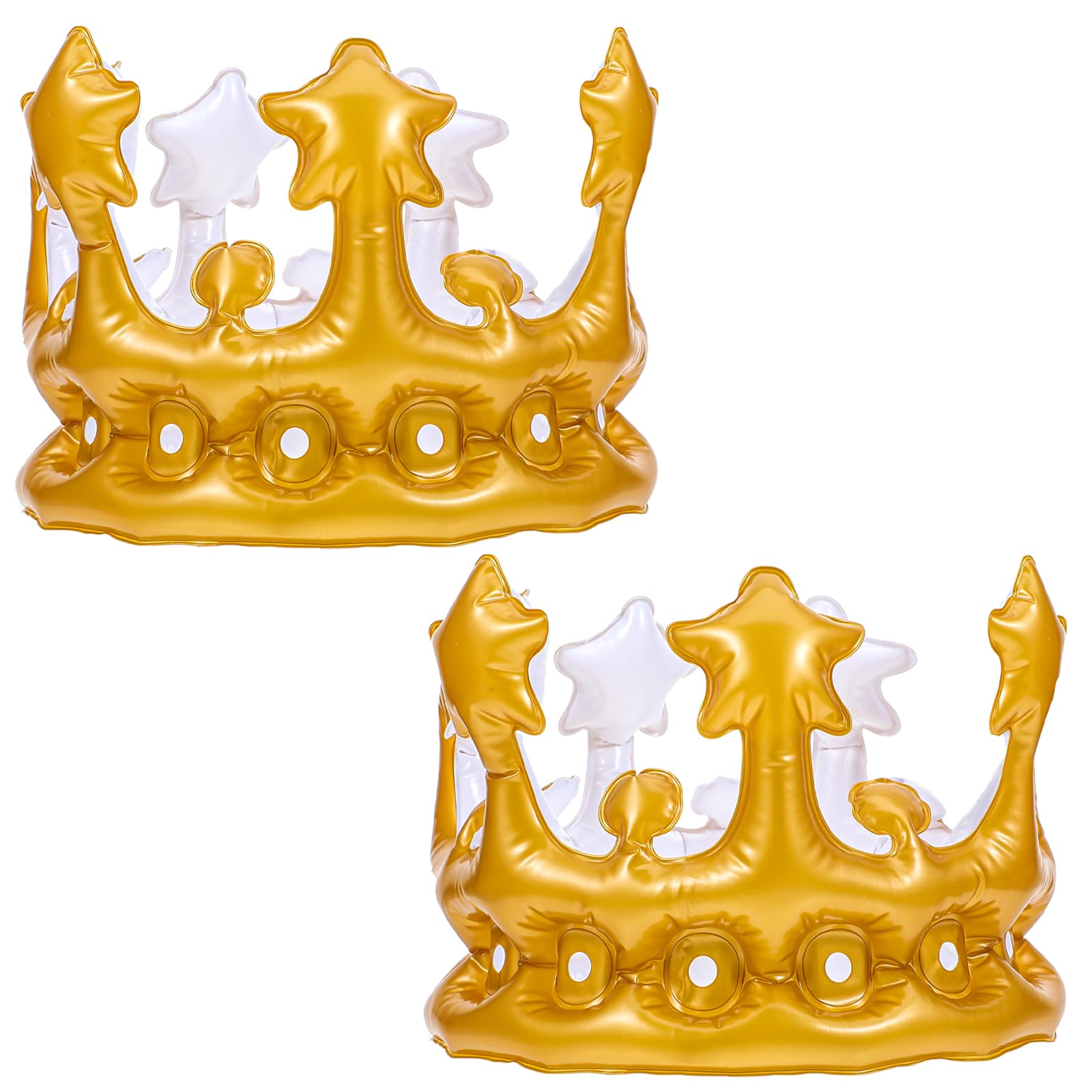 CIATBYYJ 2Pcs Inflatable Cown for Adult, Gold king Crown for Fancy Dress Accessory, Birthday Crowns for Pool Party Prop Stag Hen Costume Party