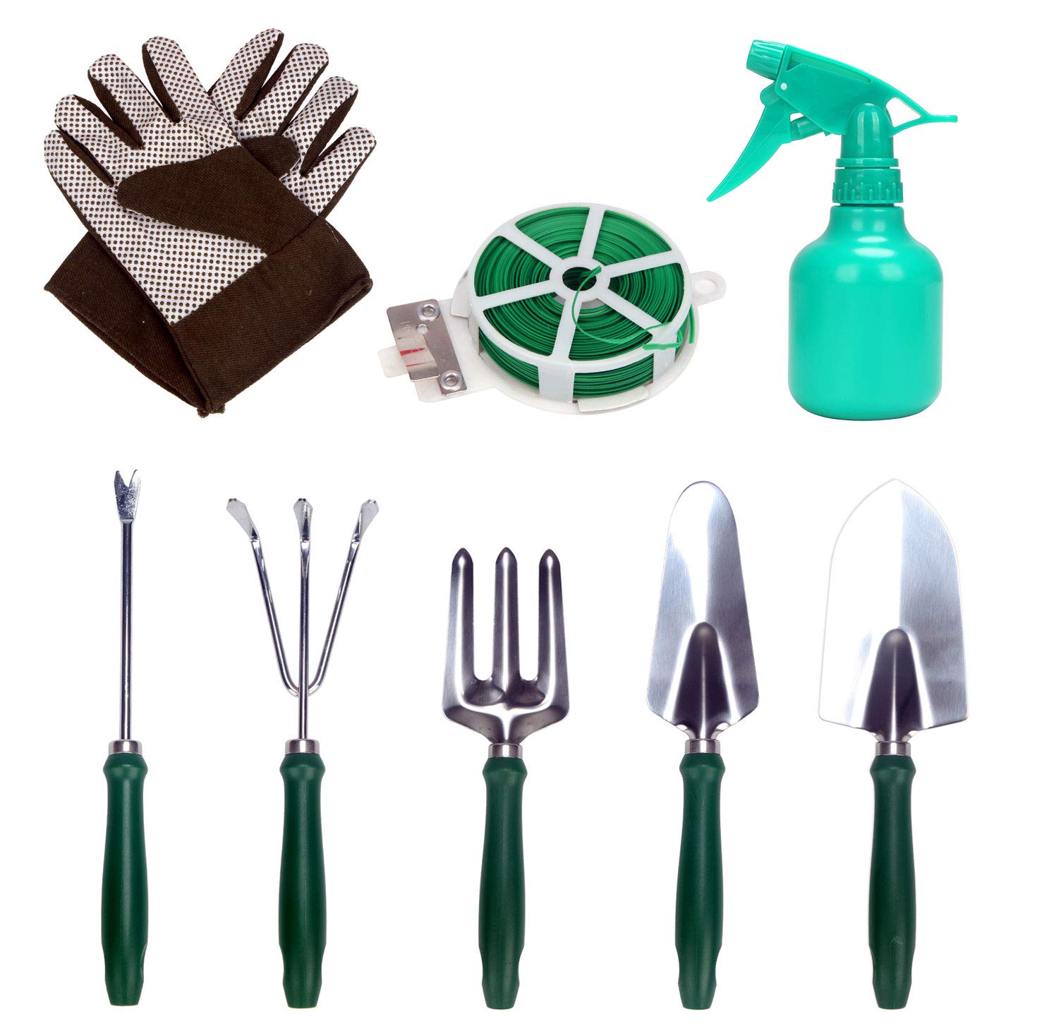 Juego de Herramientas de jardín de 9 Piezas con Guantes y Bolsa Colorida, Kit de Herramientas de Mano de jardinería con Bolsa de Almacenamiento