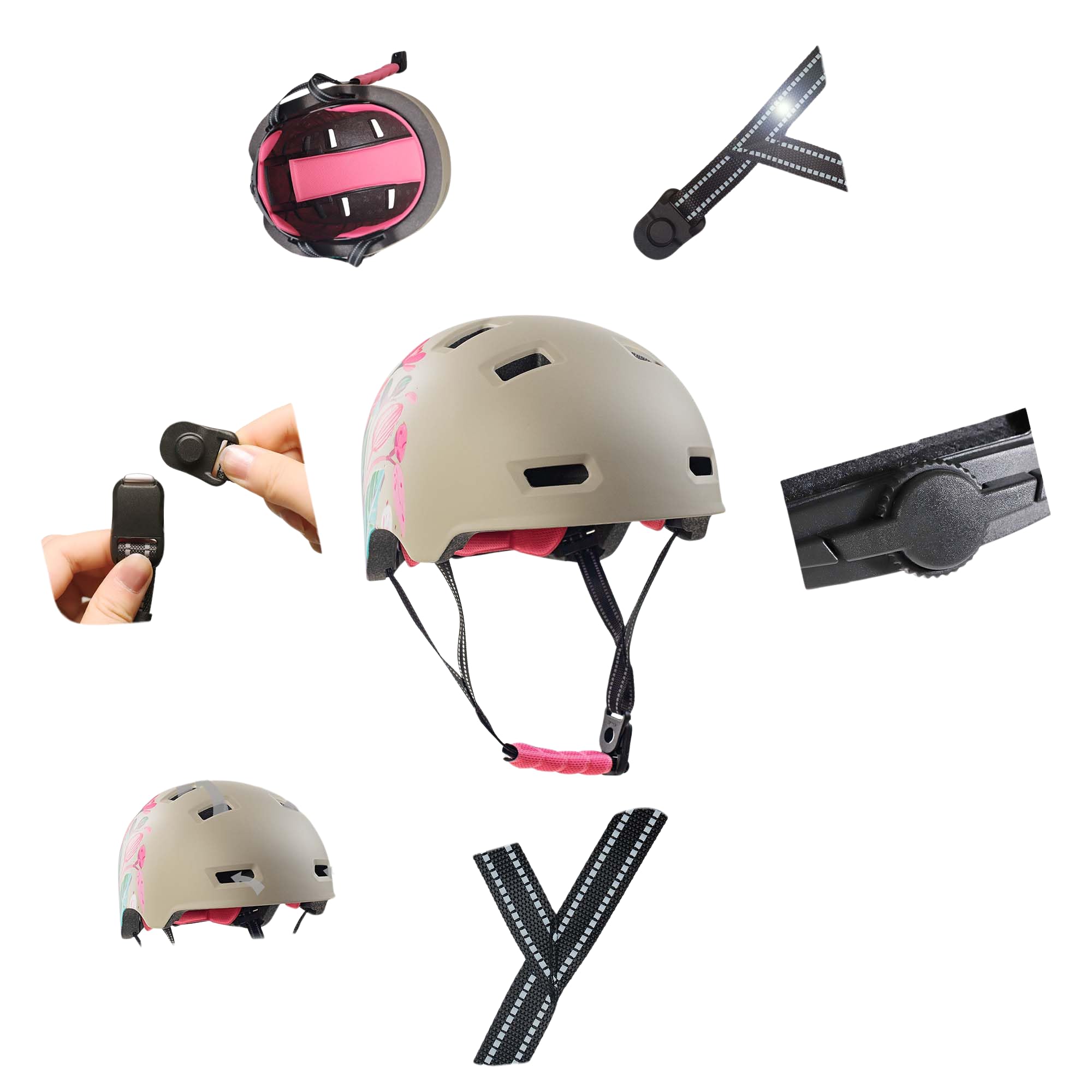 Crazy Safety Rampage Fleur Grise | Casque pour vélo, Skateboard, Rollers et BMX | Casque de vélo pour Hommes, Femmes et Enfants | L (57-61cm) | Casque Ajustable pour skateurs et Cyclistes