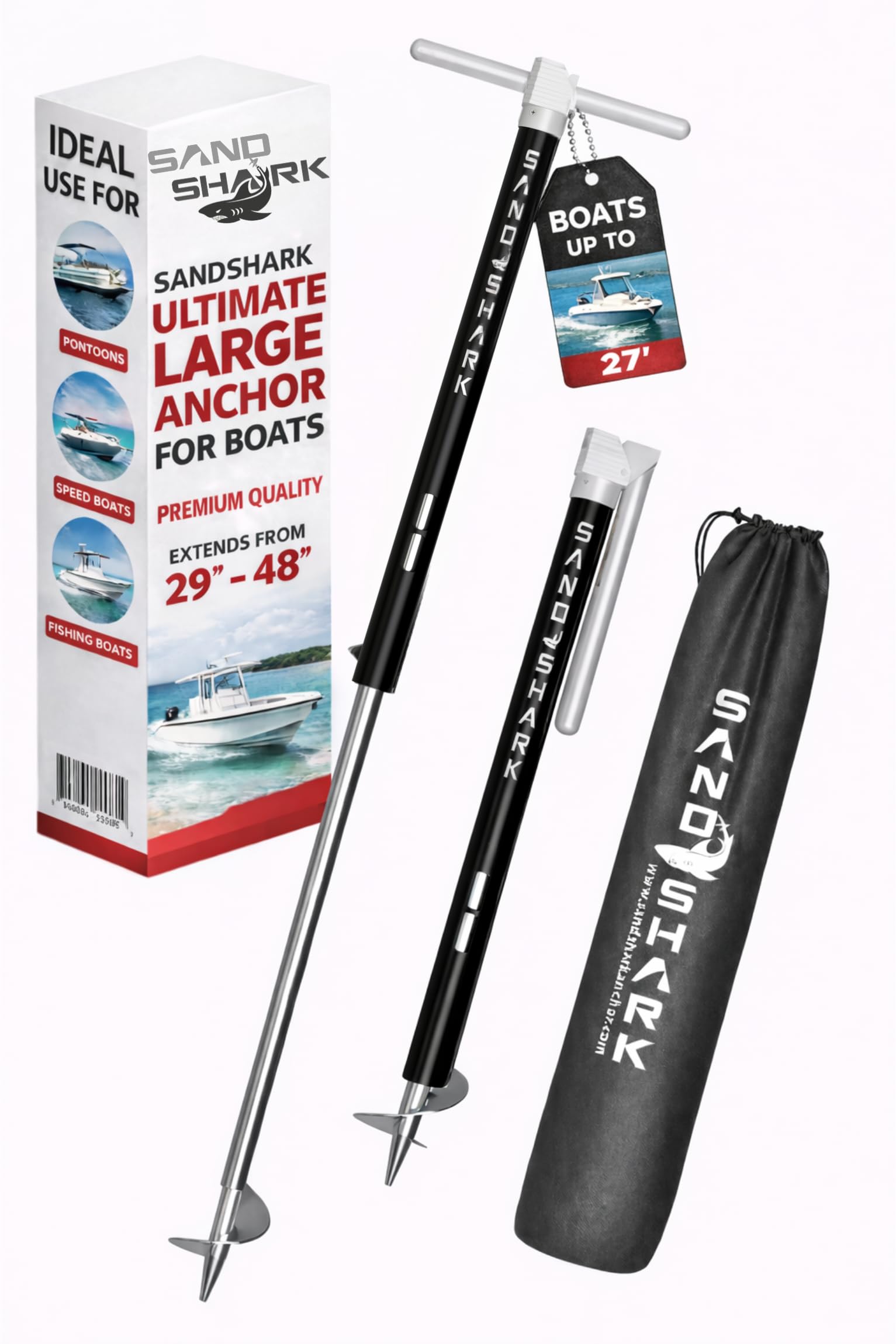 SandShark Anchor - Premium Screw in Boat Anchor, Pontoon Boat Anchor, Stainless Steel Shallow Water Anchor Pole, Sand Anchor w/Case - Essential Pontoon Boat Accessories