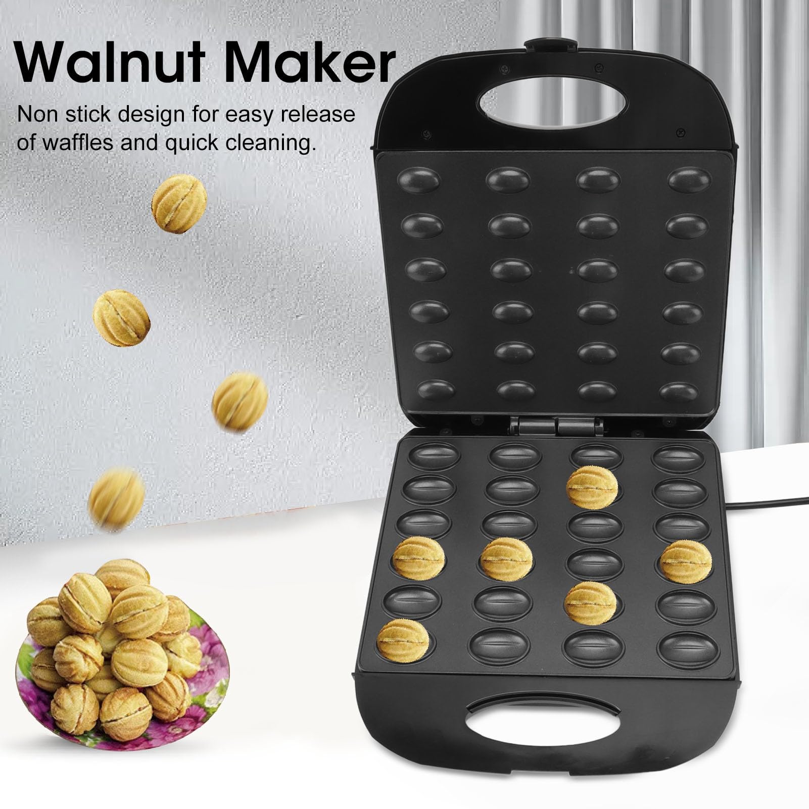 Mini Machine à Crêpes, Machine à Gâteaux électrique aux Noix 1400W, à Cuire les Noix pour la Cuisine à Domicile (Prise UE 220V 2200W plus 2200W)