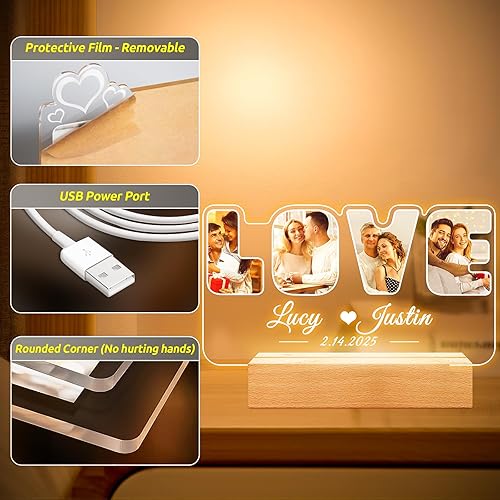 Miniatura 5 de Marcos de fotos personalizados con foto, marco de fotos personalizado con luz nocturna, marco de fotos personalizado, regalo de aniversario