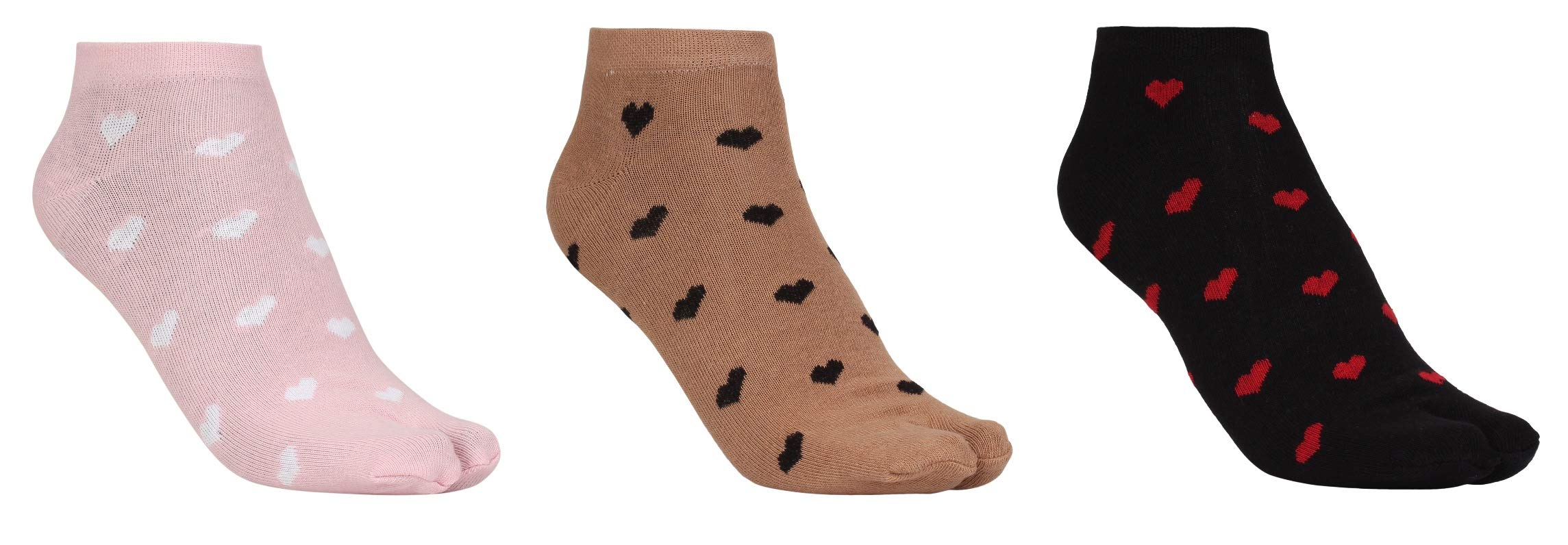 SIDEWOK Ankle Length Heart Printed Cotton Colourful Thumb Socks For Women/Girls-Combo Free Size(SCS-WS-06)