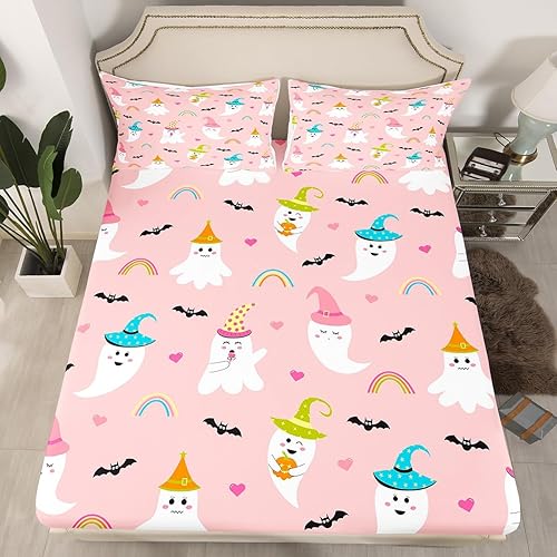 Sábanas de cama tamaño matrimonial, juego de ropa de cama de fantasma de dibujos animados para niños, sábana bajera ajustable de murciélagos de disponible en Yaxa Peru