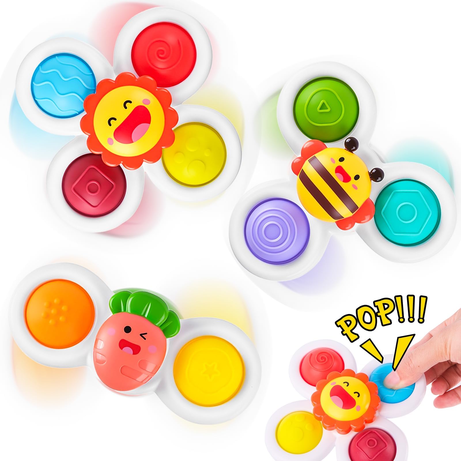 Muyohix Juguetes Bañera para Bebé 1 Año, 3 Piezas Juguete Giratorio con Ventosa, Juguetes Sensoriales, Juguete Ventosa Trona, Spinner Toys, Juguetes Bañera para Bebés Niñas Niños