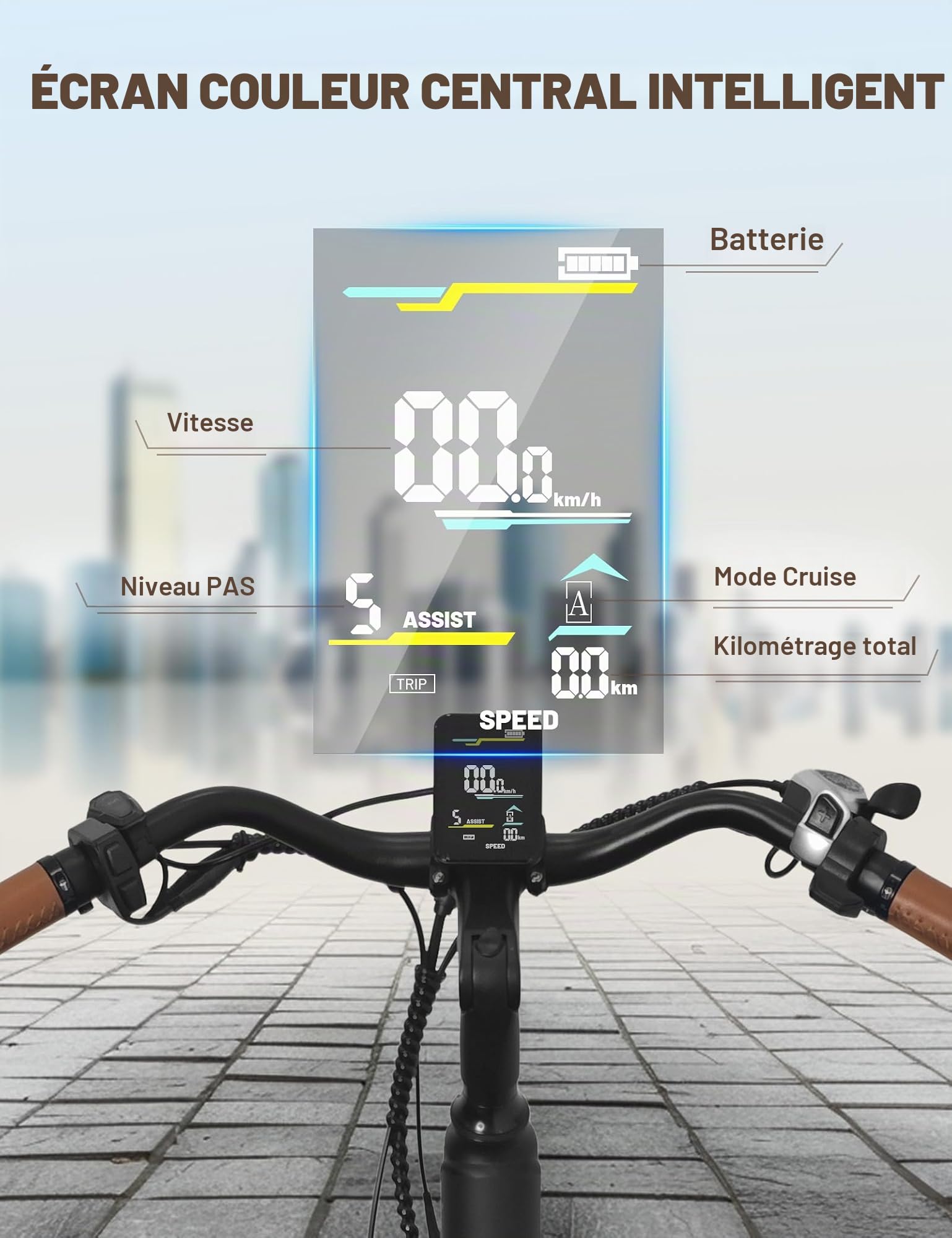 HEADEER BD26195 Velo Eletrique 26" pour Adultes, Batterie Amovible 48V 11.5Ah, Autonomie 80KM, Ebike Urbain avec Écran Couleur, 7 Vitesses et Fourche Suspendue avec Verrouillage, pour Hommes & Femmes
