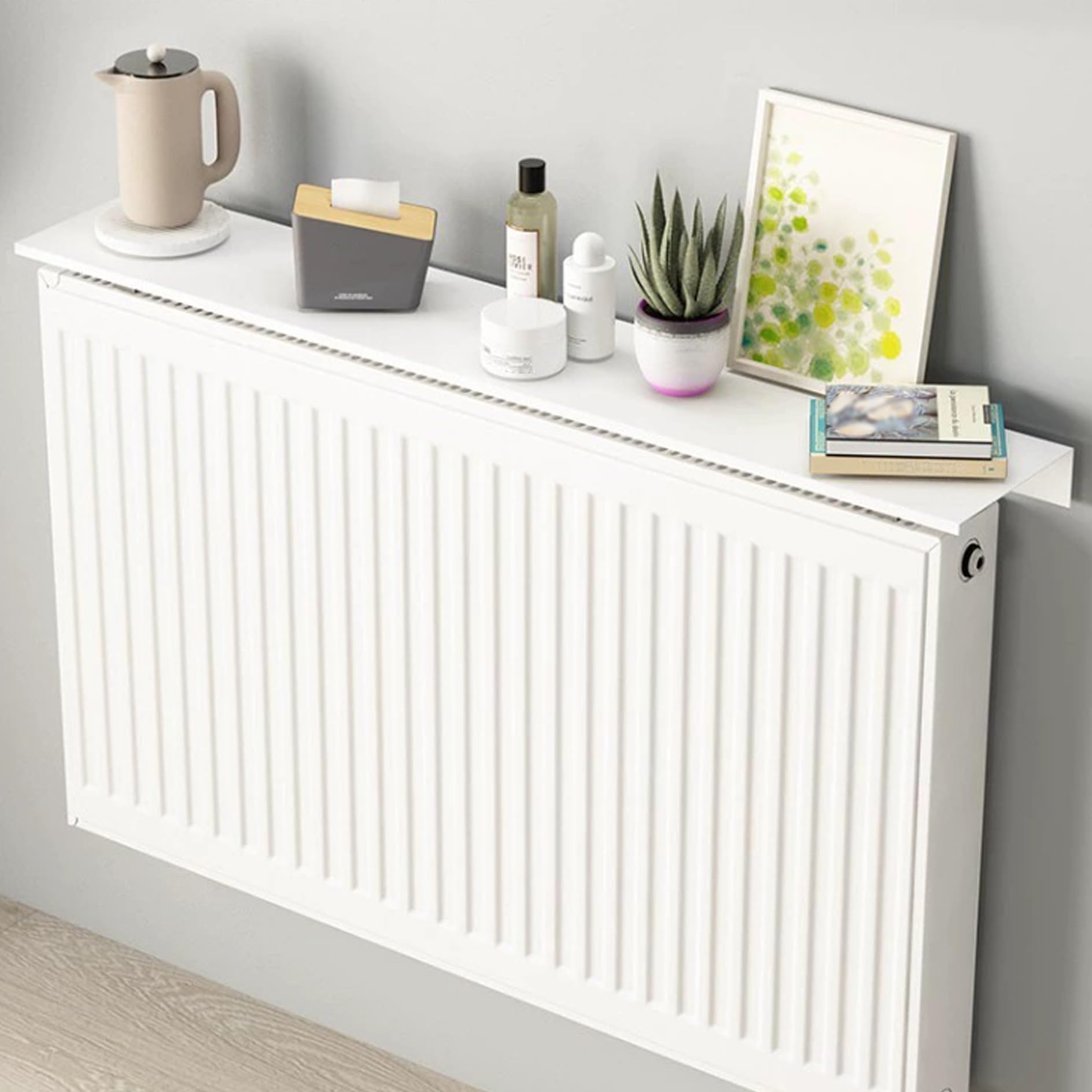 Mensola Radiatore,Mensola Termosifone,Senza Forare,Copritermosifone Bianco di Alluminio,Consolle Universale per Termosifone,Copricalorifero,Mensolas Calorifero,Cuscinetto di Carico 30kg(35cm)