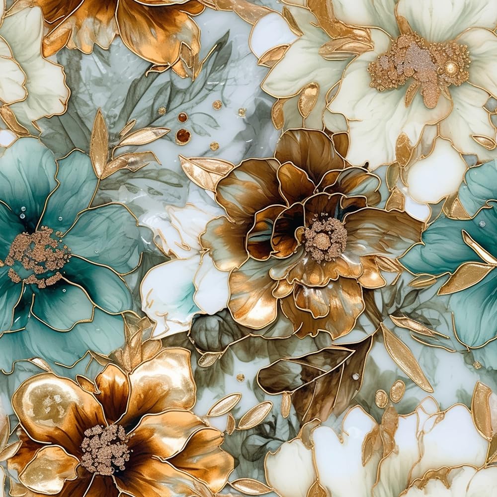Redamancy Green/Gold Vintage Marble Floral Gold//White Metal Flowers Peel And Stick Wallpaper Stick On Contact Paper Vintage Wall Paper Easy Peel Off For Nightstand Drawer Cabinet Renter
