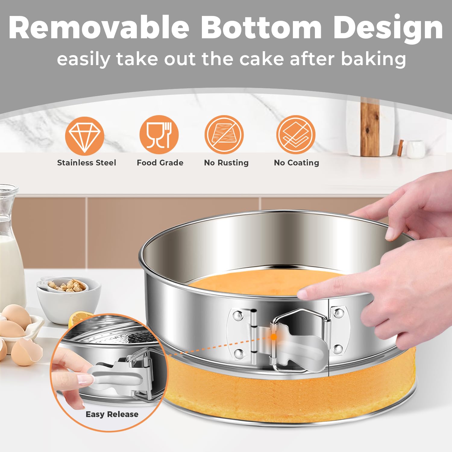 Molde desmontable de acero inoxidable de 9 pulgadas, antiadherente, a prueba de fugas, con protector de sartén, molde de forma de resorte para pastel de queso, molde de 9 pulgadas, moldes para 2
