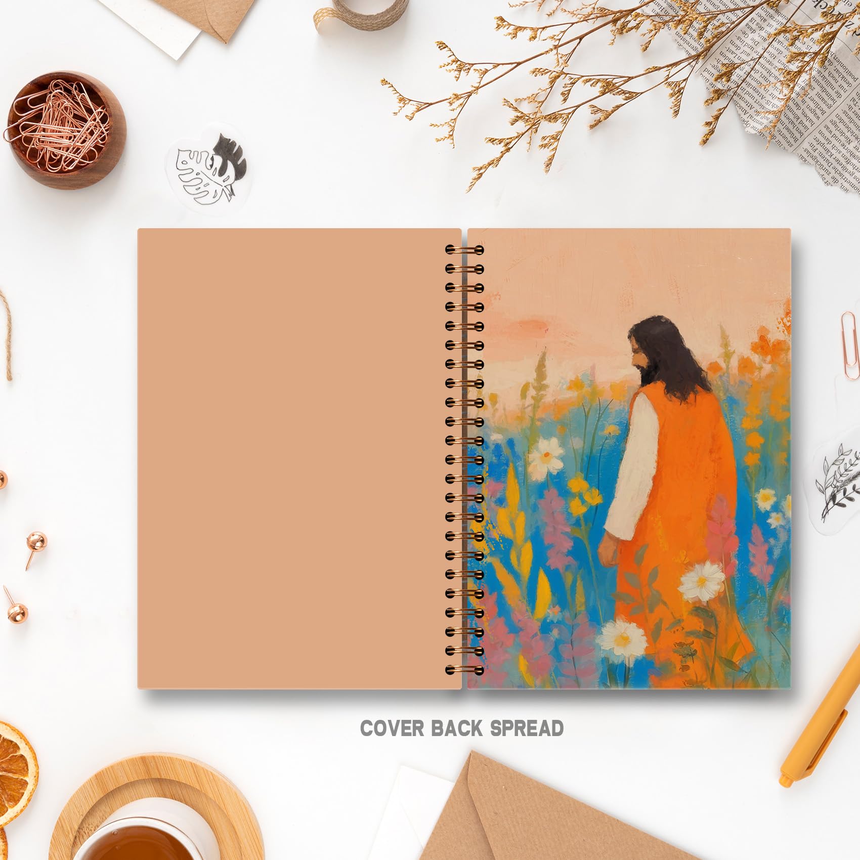 Foritho Taccuino con Gesù cristiano con fiori selvatici, diario di preghiera cristiana per donna, diario di preghiera cristiana per donna, quaderno religioso moderno a spirale, 14 x 20 cm