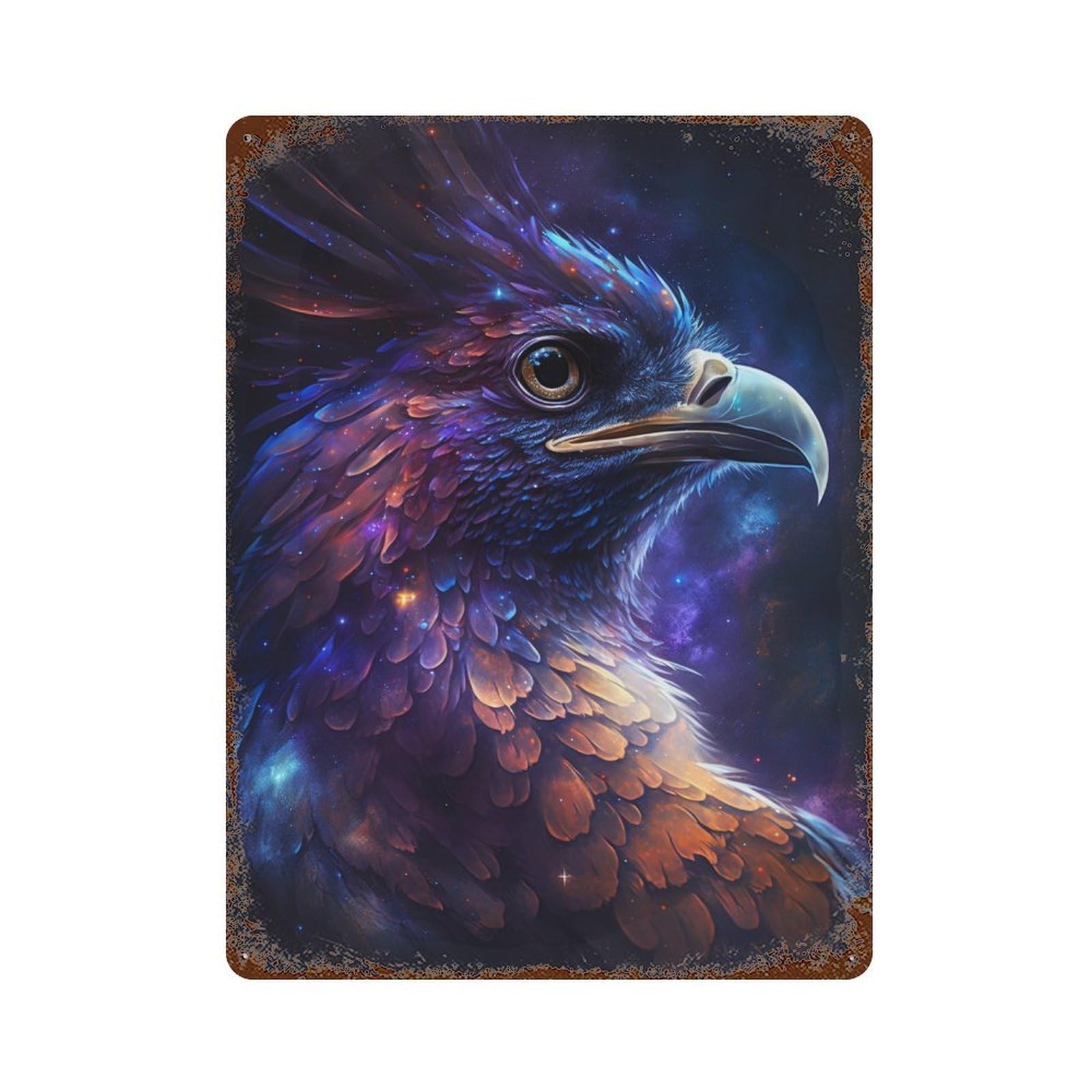 Cosmic Eagle Art Print Vintage Wall Sign 15.7"x11.8", Rust Effect Metal Decor for Shed, Workshop And Garage Wall Decor