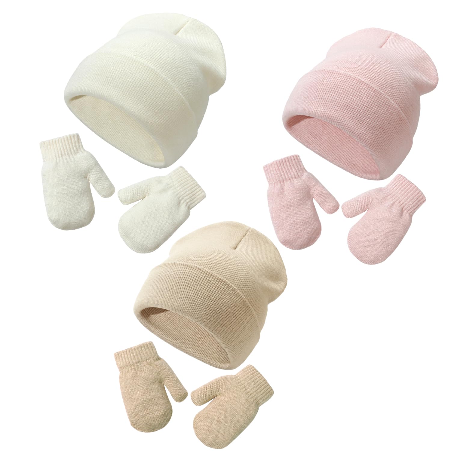 Baby Beanie Hat Gloves Set, Kids Winter Warm Knit Hat with glvoes,Toddler Soft Beanie for Little Boys Little Girls Children
