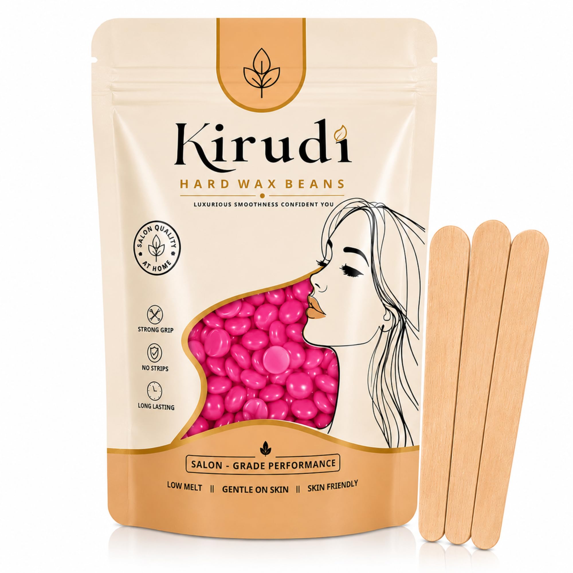 KIRUDI Rose Pink Wax Beans | Waxing Kit for Women Hair Removal | Brazilian Wax for Women | Wax for Face, Bikini & Body | Painless Hard Wax Beads (200g)