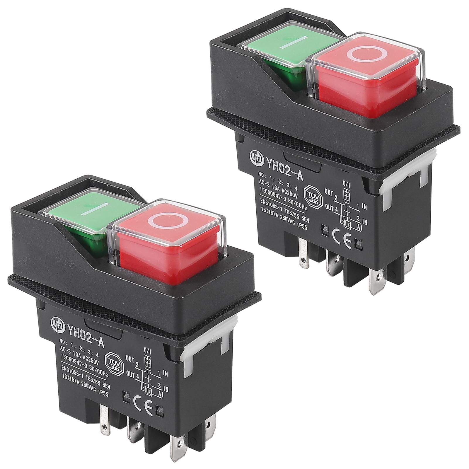 2PCS Waterproof IP55 Push Button Electromagnetic Switch 4 Pin AC250V 16A Magnetic Starter Power Tool Safety Switches for Machine Tool -5Pins-image-49