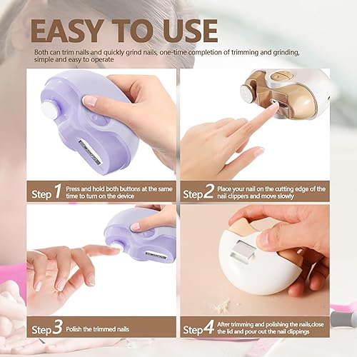 Miniatura 7 de Cortaúñas automático, pulidor de uñas eléctrico, molinillo de uñas portátil 2 en 1, cortaúñas de 2 velocidades, recortador recargable seguro para