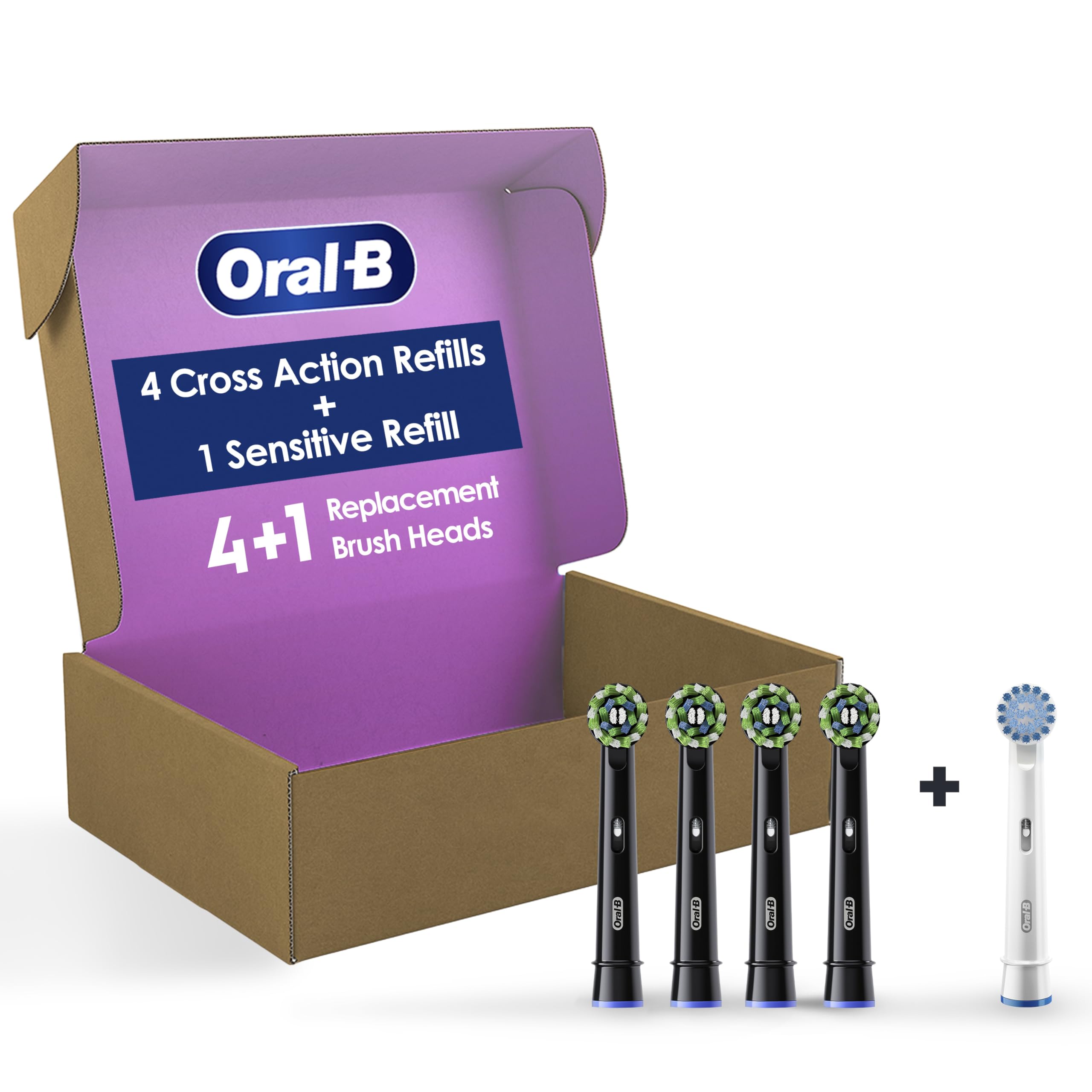 Oral-BCrossAction Electric Toothbrush Replacement Brush Heads, White, 4 Count + 1 Sensitive White