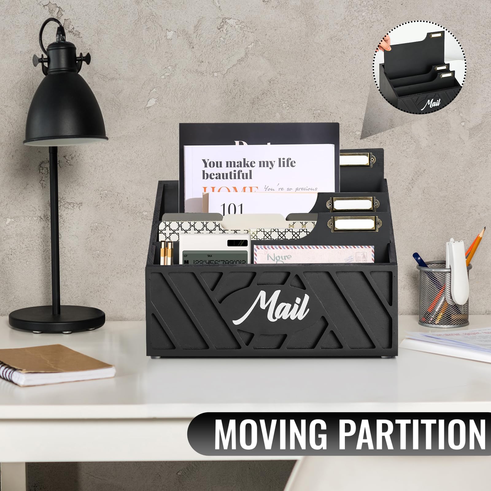 Organizer per posta, da tavolo, colore nero, per scrivania