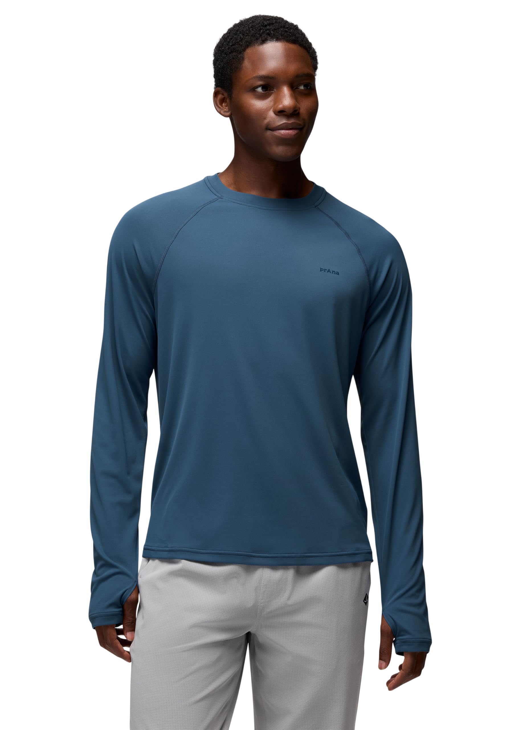 �️prAna Mens Sol Shade Long Sleeve Crew, Bluff Blue, XX-Large