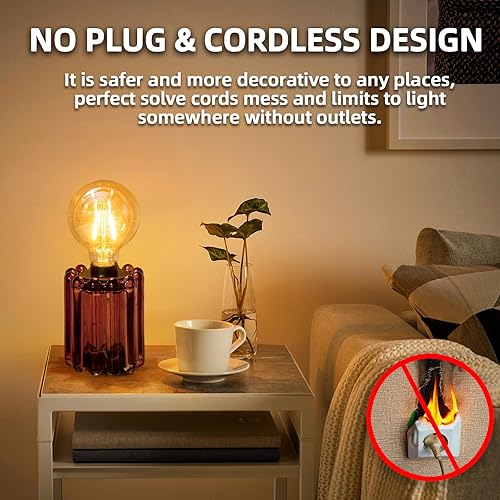 Miniatura 4 de Juego de 2 lámparas de mesa a pilas, lámpara inalámbrica con temporizador, luces decorativas en forma de bombilla de vidrio para sala de estar,