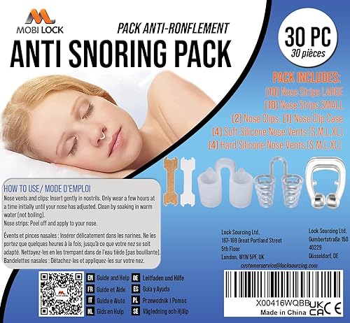 Miniatura 7 de Dispositivo antironquidos para diferentes tipos de ronquidos (paquete de 30) - Viene con rejillas de ventilación, clips de nariz y tiras nasales -
