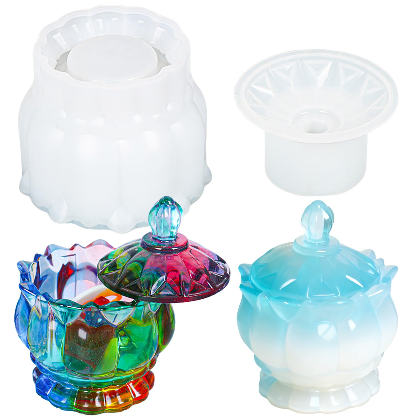 Resin Jar Mold with Lid Jars Silicone Molds Epoxy Molds for DIY Jewelry Storage Box Candle Holder Candy Container Epoxy Resin Casting Craft Gifts